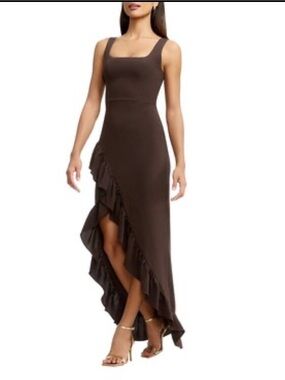 Dress the Population Brown High-Low Ruffle Midi Dress